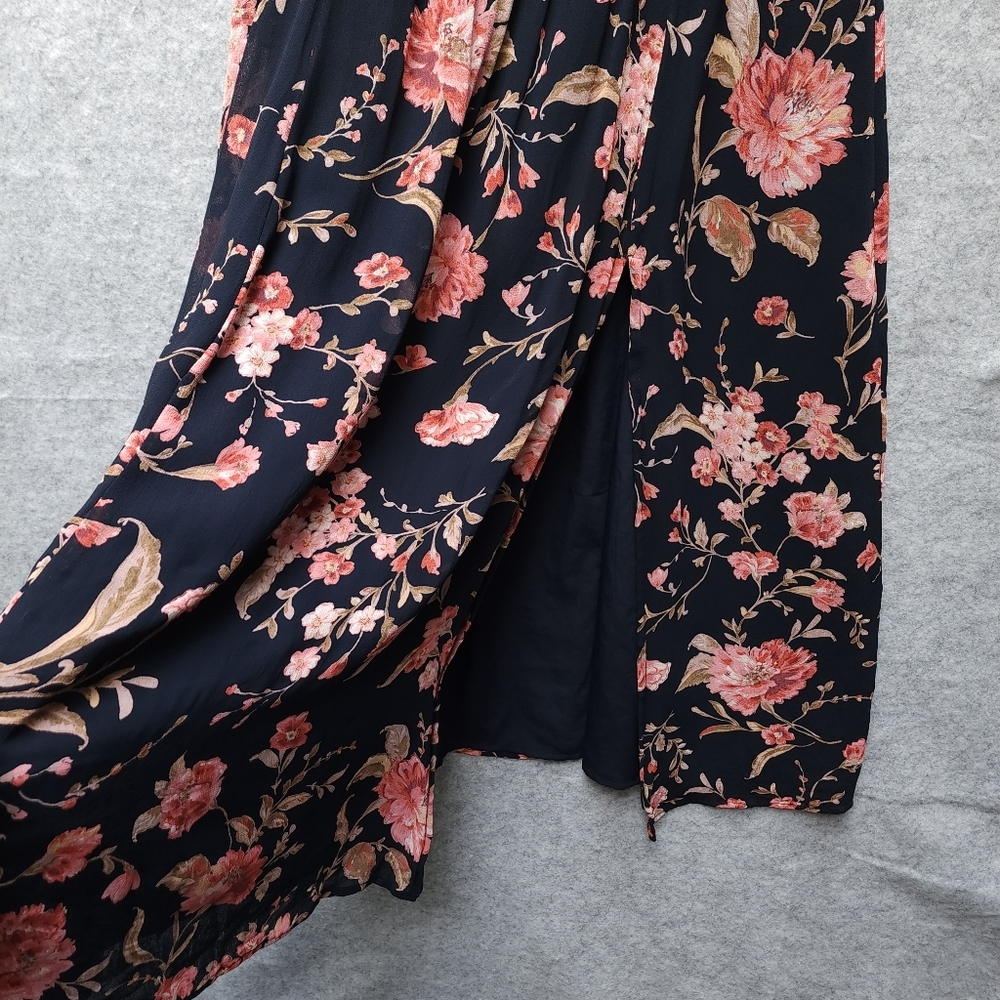 Bila 77 Floral Milkmaid Smocked Navy Midi Dress with Spaghetti Straps And Slit - Picture 5 of 10